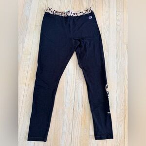 New Champion Women’s Leggings Black with Animal Leopard Print Logo Large